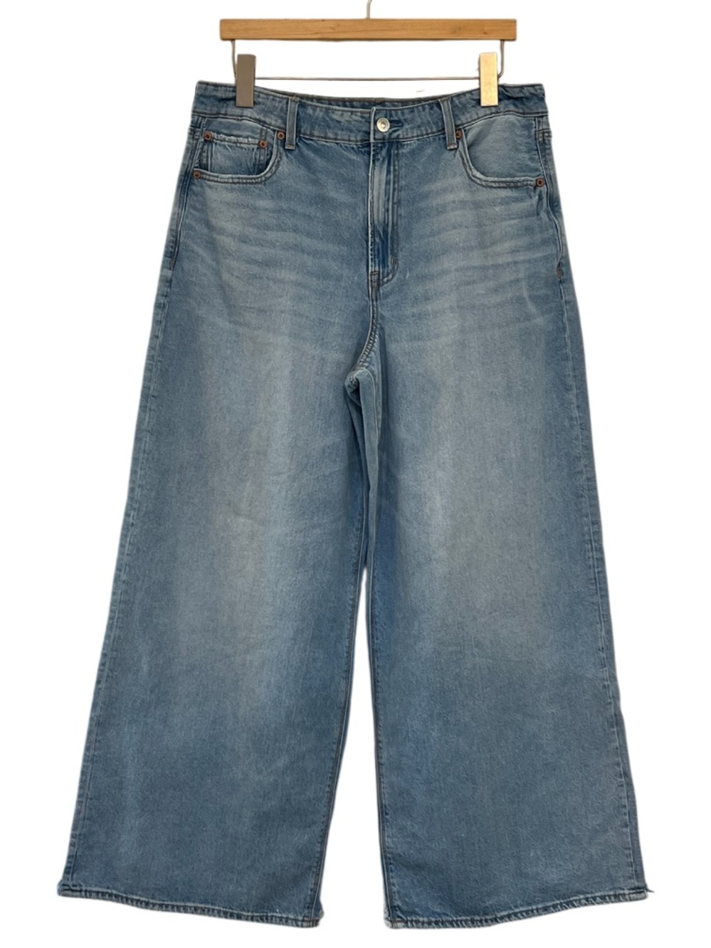 American Eagle Super High Rise Ultra Wide Leg Strigid Jeans 12 - Picture 4 of 15